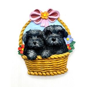 Willabee & Ward Schnauzer Dog Puppies In Basket Refrigerator Magnet Cute‎